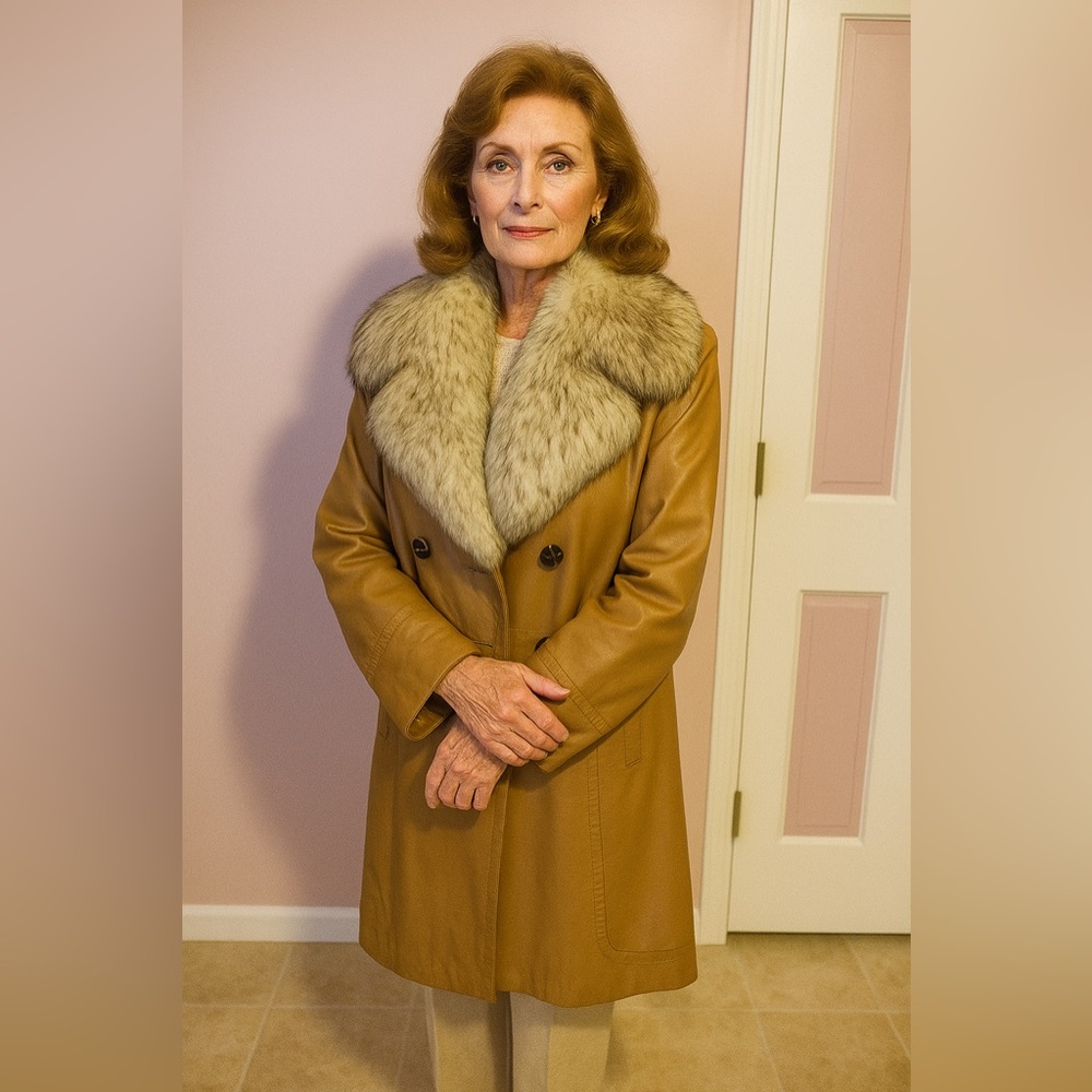 Imperial Vintage Tan Leather Jacket with Faux Fur Collar and Classic Design